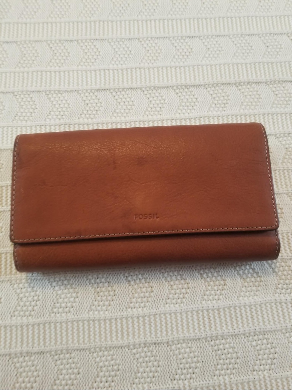Fossil Cognac Brown Leather Trifold Wallet